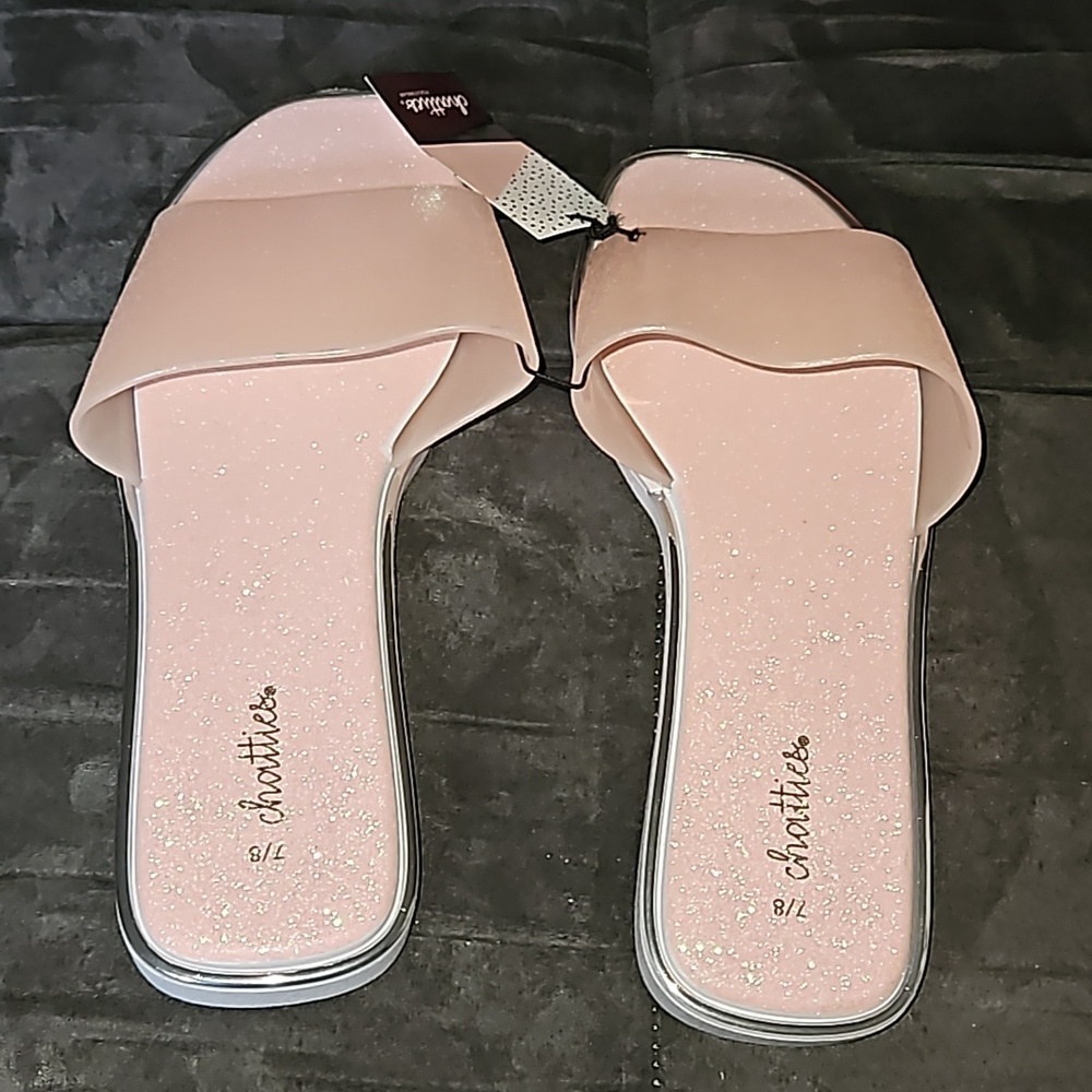 Chatties Women Light Pink Glitter Slide Sandals White Soles ManMade Size 7/8 M - Picture 3 of 8